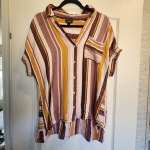 a.n.a Striped Button-Up Blouse Size L Euc